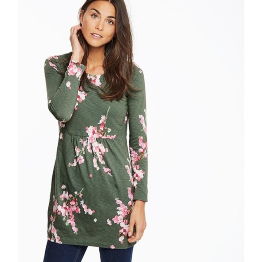 NWOT Joules Leanne Slub Jersey Green Floral Tunic Top